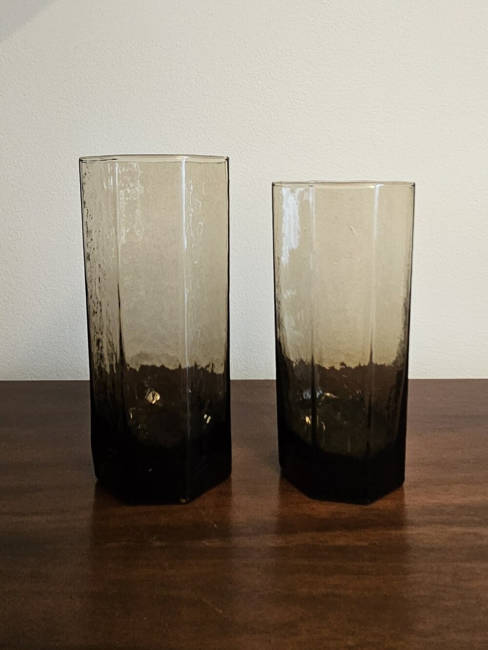 Vintage Libbey Facets Smoky Brown Glass Tumblers Set of 2 MCM